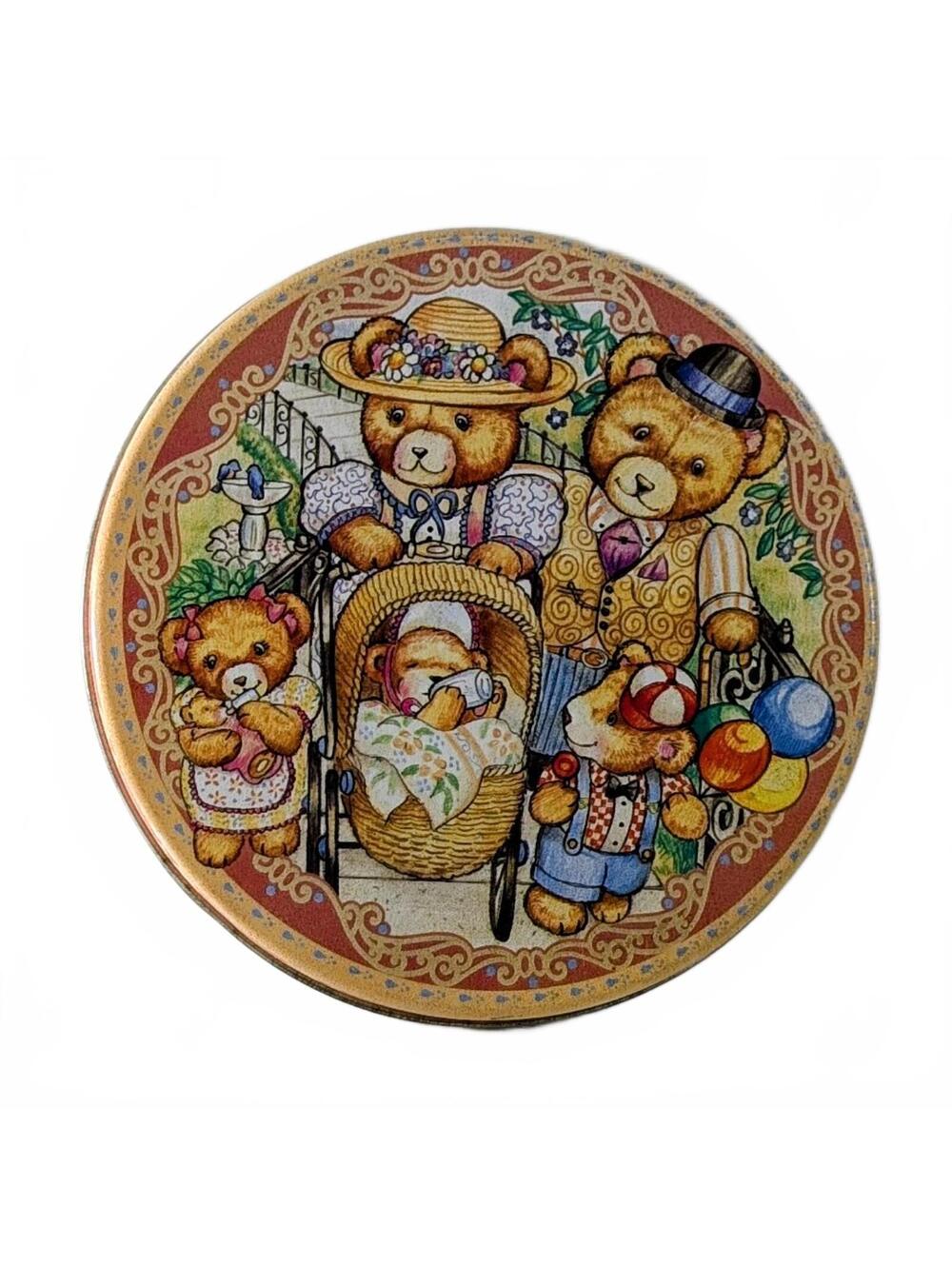 Vtg 80s Bear Family Tin